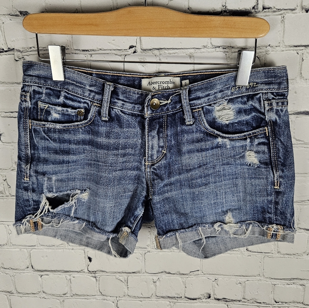ABERCROMBIE & FITCH | distressed denim cuffed hem jean shorts